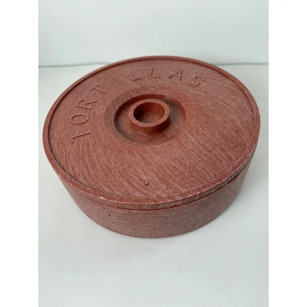 Vintage Tortilla Warmer Reddish Brown Plastic 8.5‎ Inch Round Made in USA Lid
